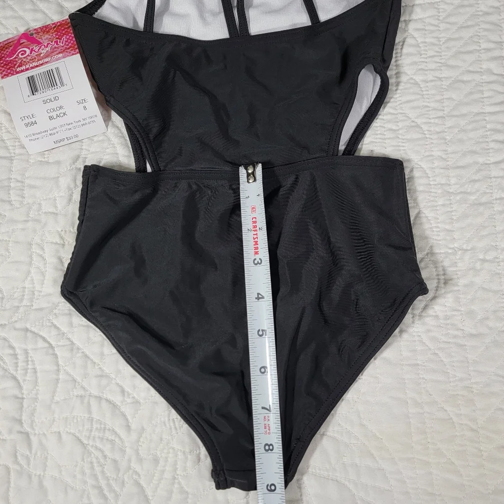 Girls Black Crisscross Cut Out One Piece Bathingsuit / Swimsuit